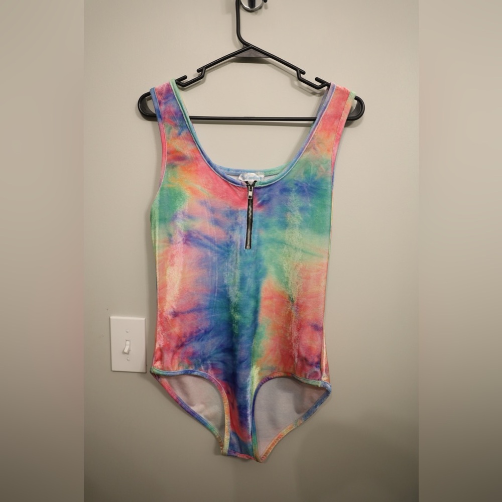 Rainbow rave top/body suit in large